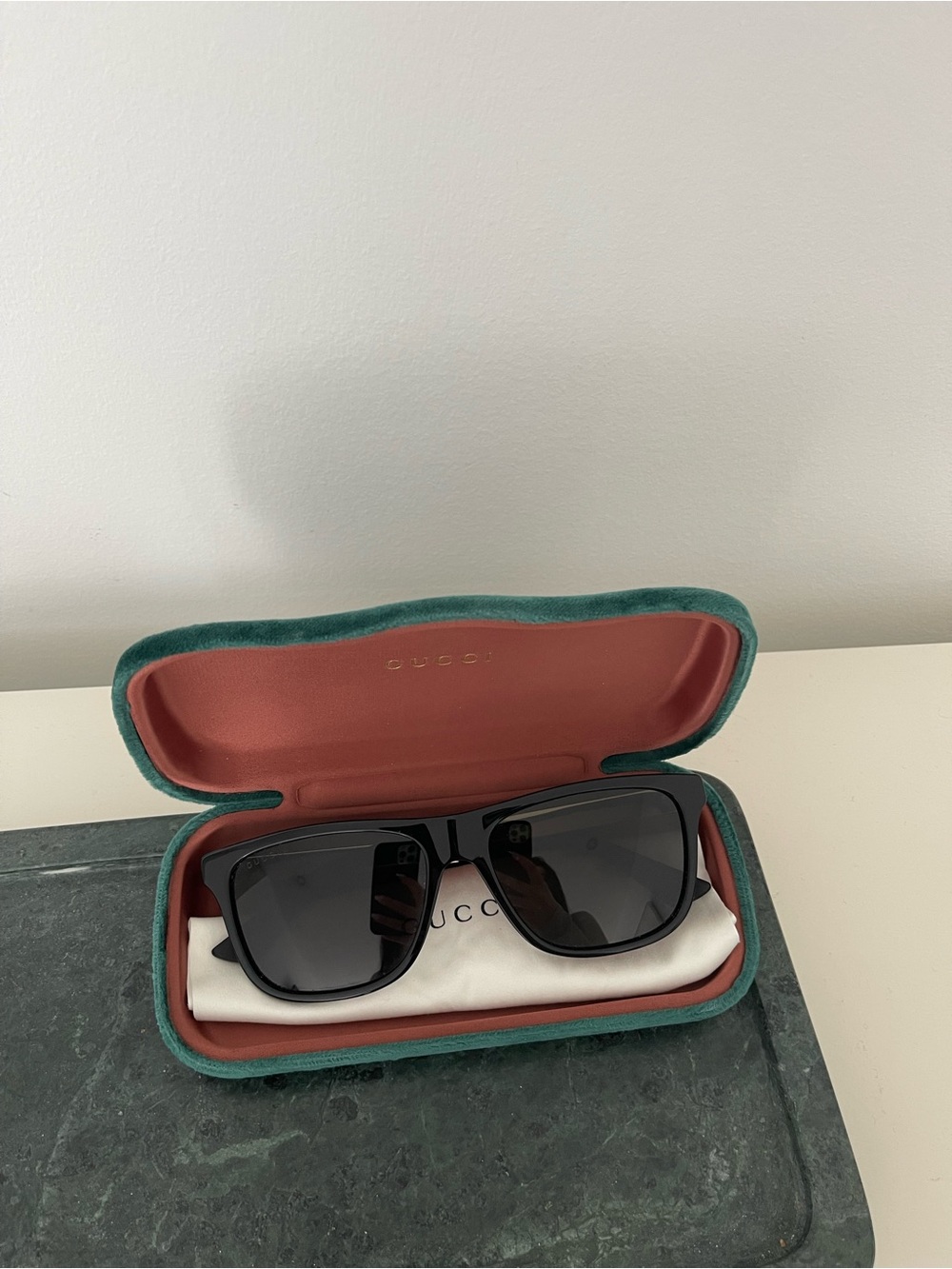 Men’s Gucci Black Sunglasses with Teal Velvet Case